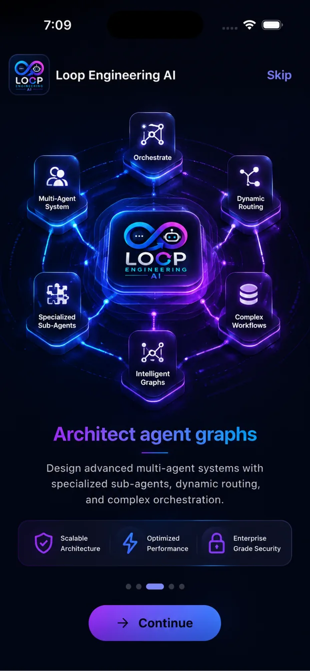 Overview screen describing multi-agent systems with orchestration, dynamic routing, specialized sub-agents and intelligent graphs